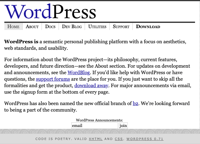Screenshot of WordPress 0.7