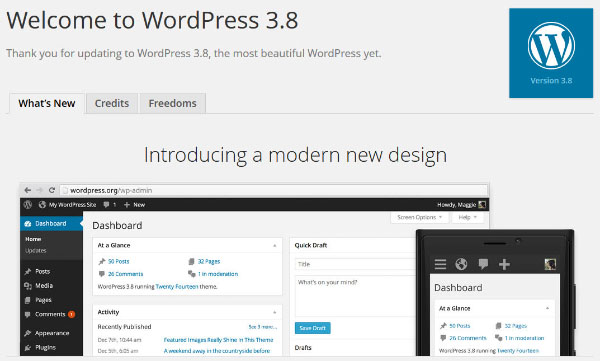 Screenshot of WordPress 3.8